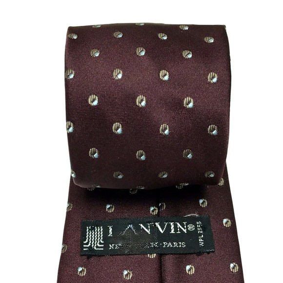 Lanvin Men's Vintage Tie Burgundy Maroon Logo Circles Geometric Men's Necktie - Picture 3 of 11